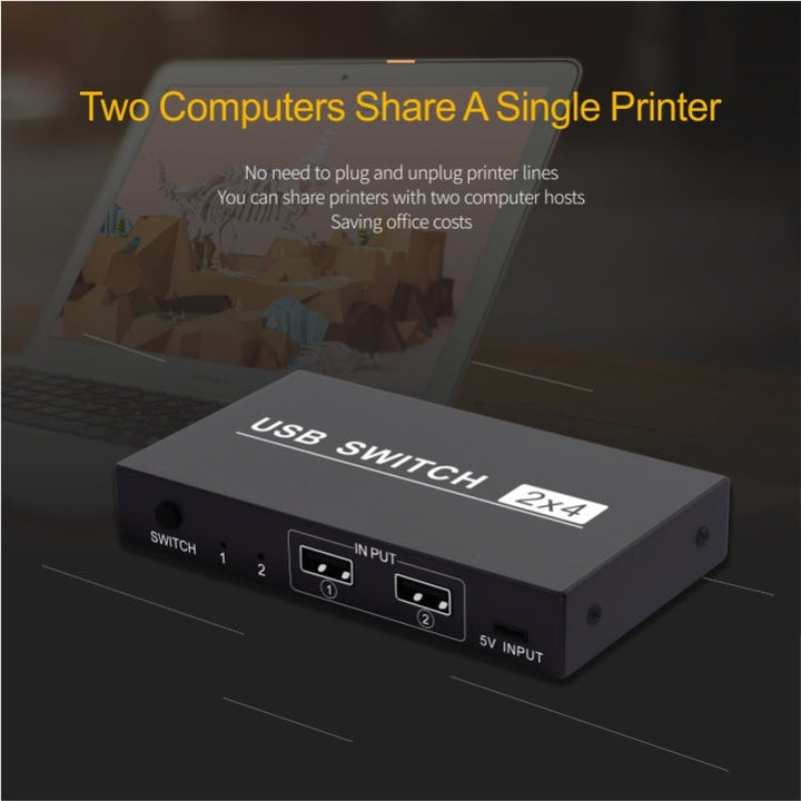 Lisslune | 2x4 USB Switch 2 Port PCs Share 4 Devices for Printer Keyboard Mouse Monitor
