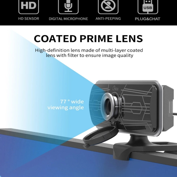 Lisslune | Gsou T16s 1080P HD Webcam with Cover Built-in Microphone for Online Courses Conference Video