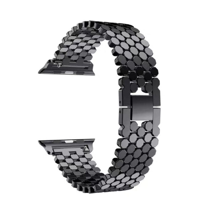 Lisslune | For Apple Watch Ultra 49mm & Watch Ultra 2 49mm / Series 9 & 8 & 7 45mm / SE 3 & SE 2 & 6 & SE & 5 & 4 44mm / 3 & 2 & 1 42mm Honeycomb Pattern Stainless Steel Watch Band (Black)