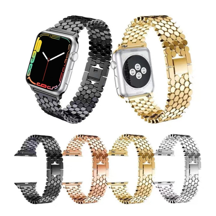 Lisslune | For Apple Watch Ultra 49mm & Watch Ultra 2 49mm / Series 9 & 8 & 7 45mm / SE 3 & SE 2 & 6 & SE & 5 & 4 44mm / 3 & 2 & 1 42mm Honeycomb Pattern Stainless Steel Watch Band (Black)