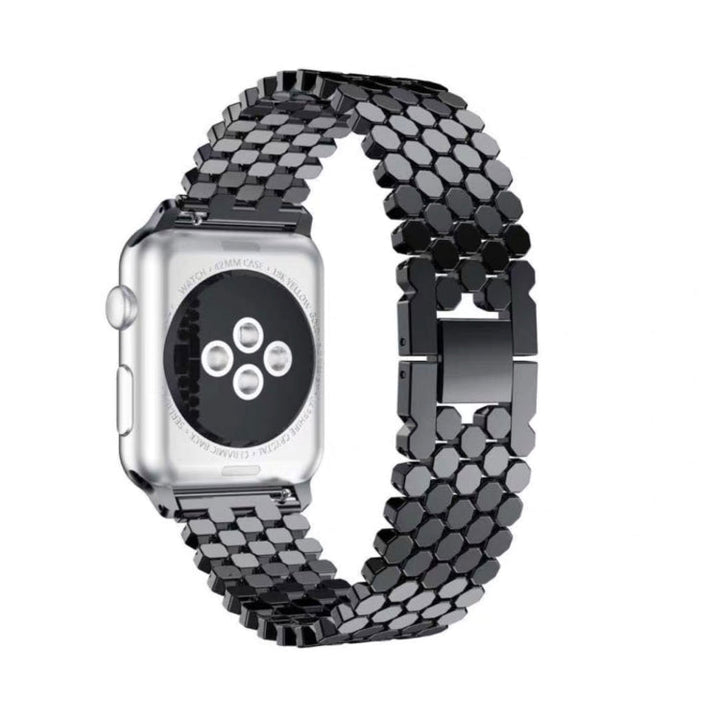 Lisslune | For Apple Watch Ultra 49mm & Watch Ultra 2 49mm / Series 9 & 8 & 7 45mm / SE 3 & SE 2 & 6 & SE & 5 & 4 44mm / 3 & 2 & 1 42mm Honeycomb Pattern Stainless Steel Watch Band (Black)