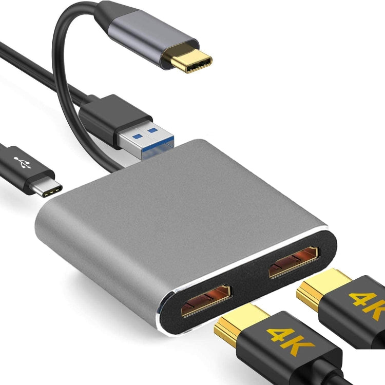 Lisslune | ZS-SG4T1HD2 4-in-1 Type-C to Dual HDMI + USB 3.0 Port + Type-C PD Charging Port Multifunctional HD Dock Adapter (Gray)