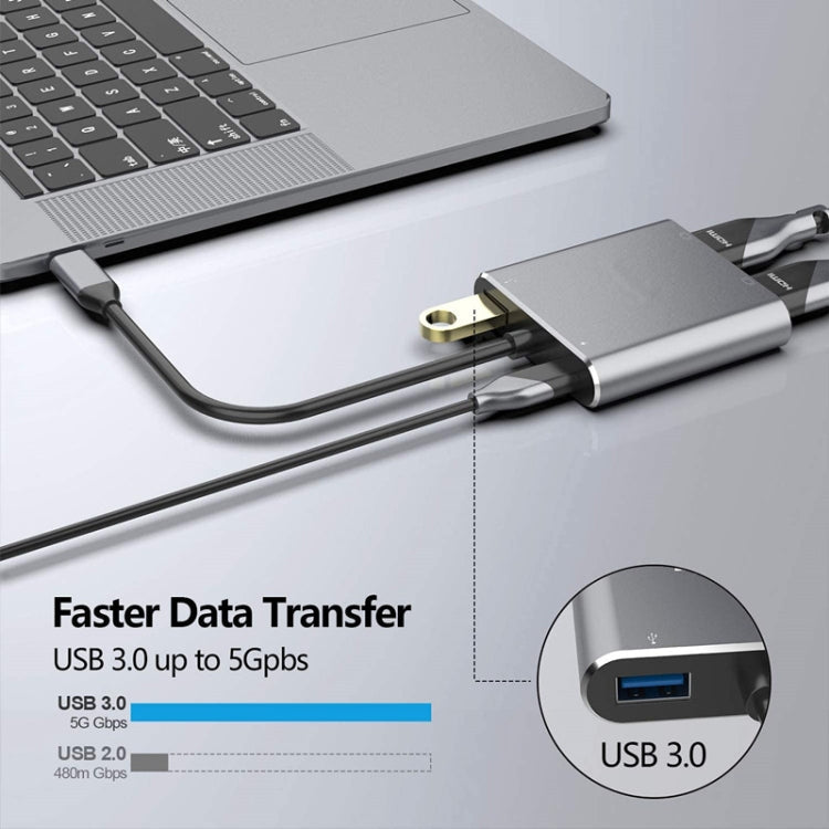 Lisslune | ZS-SG4T1HD2 4-in-1 Type-C to Dual HDMI + USB 3.0 Port + Type-C PD Charging Port Multifunctional HD Dock Adapter (Gray)