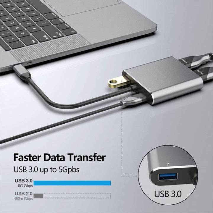 Lisslune | ZS-SG4T1HD2 4-in-1 Type-C to Dual HDMI + USB 3.0 Port + Type-C PD Charging Port Multifunctional HD Dock Adapter (Gray)