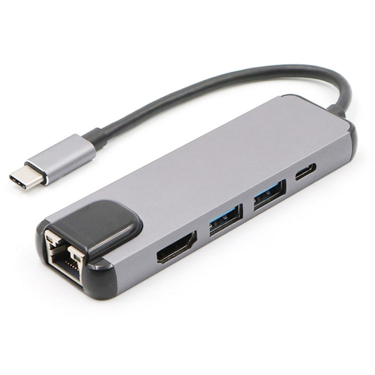 Lisslune | USB-C/Type-C to HD 4K HDMI + RJ45 + USB 3.0 + USB 2.0 + PD 5 in 1 HUB Converter