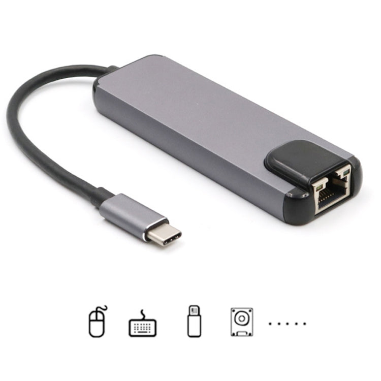 Lisslune | USB-C/Type-C to HD 4K HDMI + RJ45 + USB 3.0 + USB 2.0 + PD 5 in 1 HUB Converter