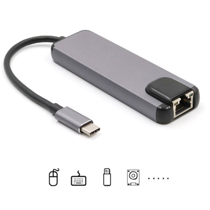 Lisslune | USB-C/Type-C to HD 4K HDMI + RJ45 + USB 3.0 + USB 2.0 + PD 5 in 1 HUB Converter