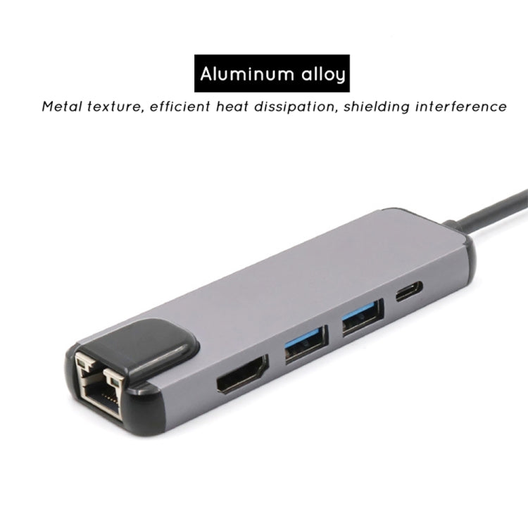 Lisslune | USB-C/Type-C to HD 4K HDMI + RJ45 + USB 3.0 + USB 2.0 + PD 5 in 1 HUB Converter