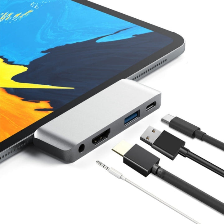 Lisslune | 4 in 1 Type-C / USB-C to HDMI + AUX + USB + PD Type-C / USB-C HUB Adapter Multifunctional HD Dock
