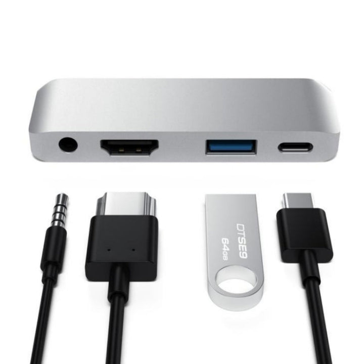 Lisslune | 4 in 1 Type-C / USB-C to HDMI + AUX + USB + PD Type-C / USB-C HUB Adapter Multifunctional HD Dock