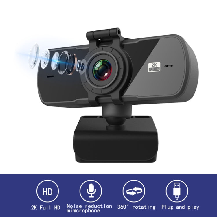 Lisslune | C5 4 Million Pixels Autofocus 2K Full HD Webcam 360 Degree Rotation USB Driver-Free Live Streaming Webcam with Microphone
