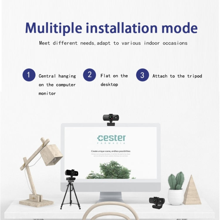 Lisslune | C5 4 Million Pixels Autofocus 2K Full HD Webcam 360 Degree Rotation USB Driver-Free Live Streaming Webcam with Microphone