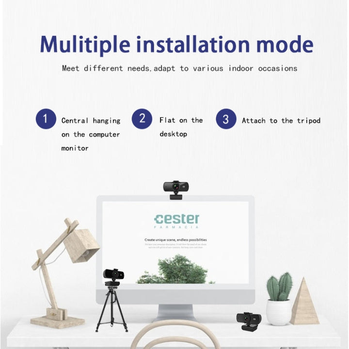 Lisslune | C5 4 Million Pixels Autofocus 2K Full HD Webcam 360 Degree Rotation USB Driver-Free Live Streaming Webcam with Microphone