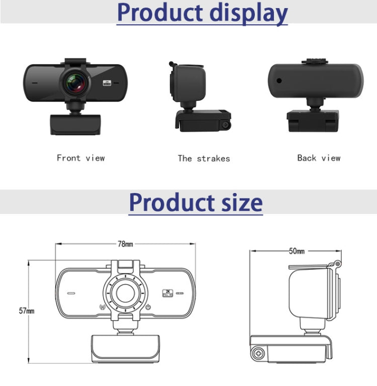 Lisslune | C5 4 Million Pixels Autofocus 2K Full HD Webcam 360 Degree Rotation USB Driver-Free Live Streaming Webcam with Microphone