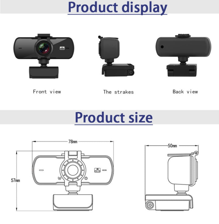 Lisslune | C5 4 Million Pixels Autofocus 2K Full HD Webcam 360 Degree Rotation USB Driver-Free Live Streaming Webcam with Microphone