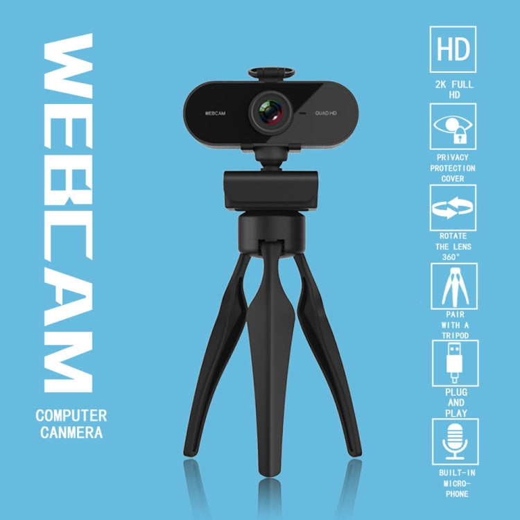 Lisslune | B1 4 million pixels 2K resolution HD 1080P 360-degree rotation webcam with microphone & tripod