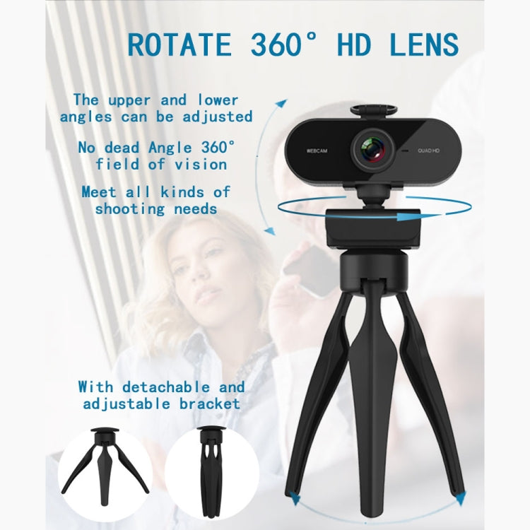 Lisslune | B1 4 million pixels 2K resolution HD 1080P 360-degree rotation webcam with microphone & tripod