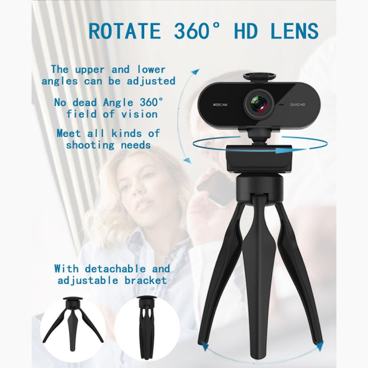 Lisslune | B1 4 million pixels 2K resolution HD 1080P 360-degree rotation webcam with microphone & tripod