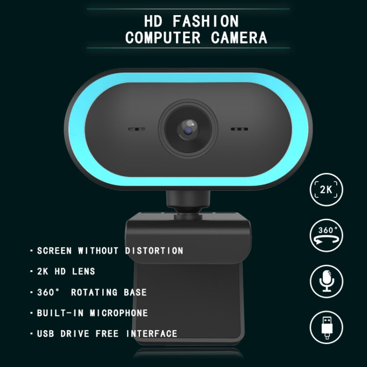 Lisslune | C11 2K Image Quality HD without Distortion 360 Degree Rotation Built-in Microphone Clear Sound Webcams with Tripod (Blue)