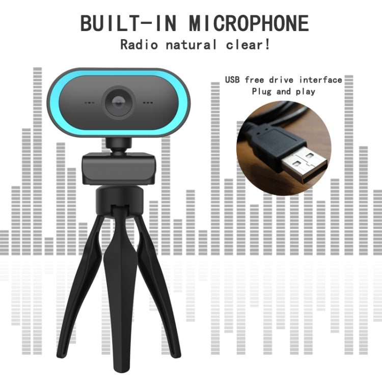 Lisslune | C11 2K Image Quality HD without Distortion 360 Degree Rotation Built-in Microphone Clear Sound Webcams with Tripod (Blue)
