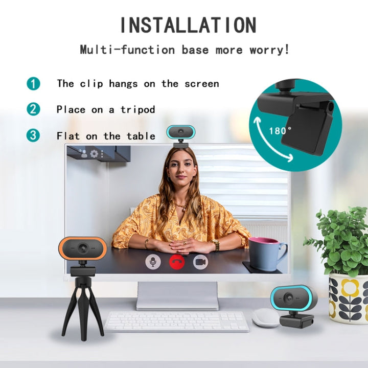Lisslune | C11 2K image quality HD without distortion 360-degree rotation built-in microphone clear sound webcams with tripod (Orange)