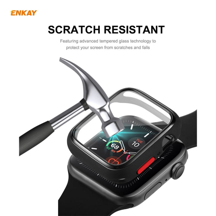 Lisslune | ENKAY Hat-prince Full Coverage TPU Case + Tempered Glass Protector for Apple Watch Series 6 / 5 / 4 / SE 40mm (Black)