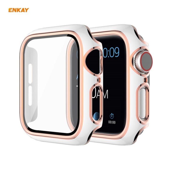 Lisslune | ENKAY Hat-Prince Full Protection Electroplated PC Case + Tempered Glass Protection for Apple Watch Series 6 / 5 / 4 / SE 40mm (White+Champagne)