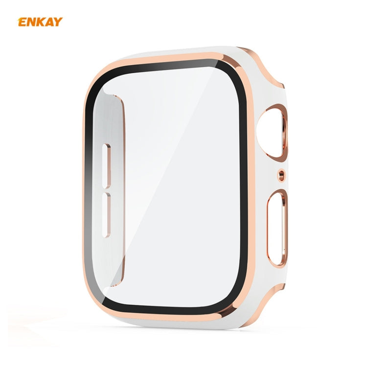 Lisslune | ENKAY Hat-Prince Full Protection Electroplated PC Case + Tempered Glass Protection for Apple Watch Series 6 / 5 / 4 / SE 40mm (White+Champagne)
