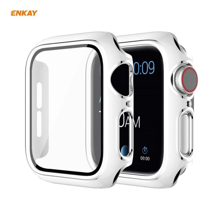 Lisslune | ENKAY Hat-Prince Full Protection Electroplated PC Case + Tempered Glass Protection for the Apple Watch Series 6 / 5 / 4 / SE 40mm (White + Silver)