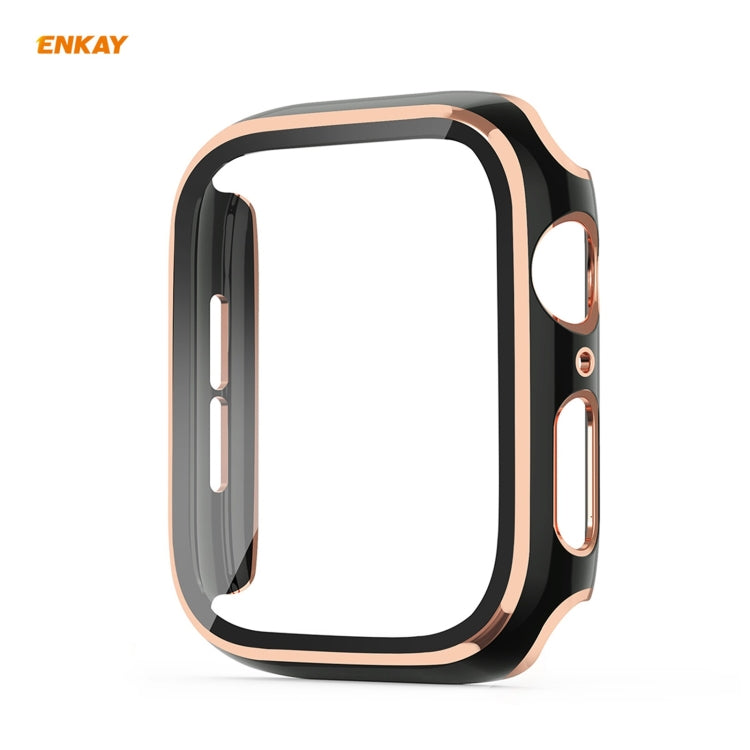 Lisslune | ENKAY Hat-Prince Full-coverage electroplated PC case + Tempered glass protection for Apple Watch Series 6 / 5 / 4 / SE 40mm (Black+Champagne)