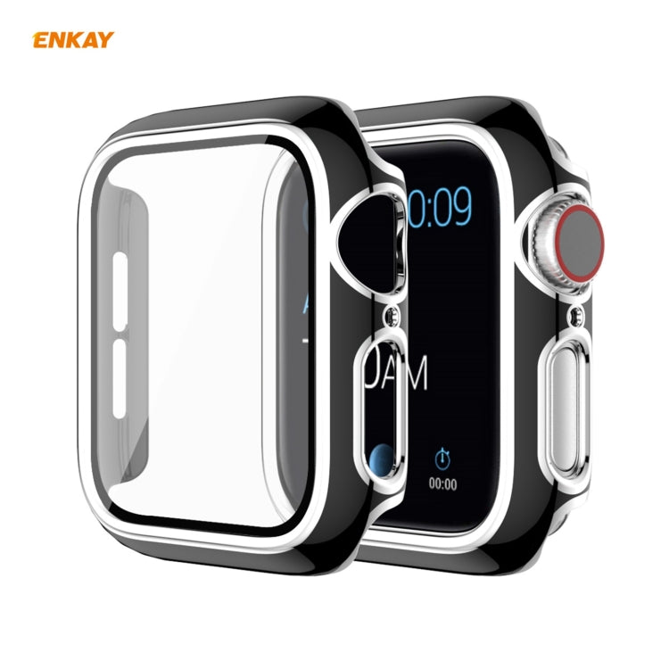 Lisslune | ENKAY Hat-Prince Full Protection Electroplated PC Case + Tempered Glass Protection for Apple Watch Series 6 / 5 / 4 / SE 40mm (Black+Silver)