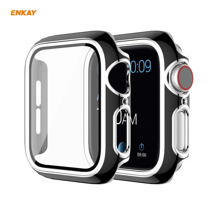 Lisslune | ENKAY Hat-Prince Full Protection Electroplated PC Case + Tempered Glass Protection for Apple Watch Series 6 / 5 / 4 / SE 40mm (Black+Silver)