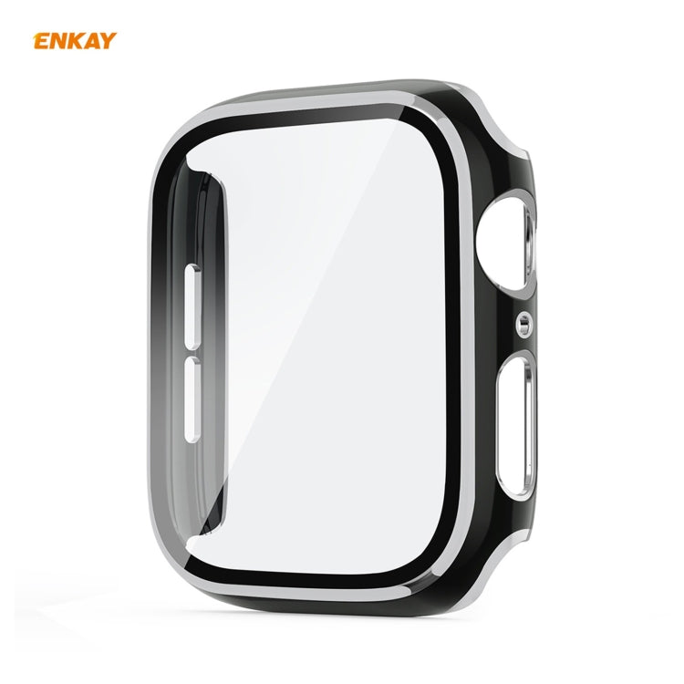 Lisslune | ENKAY Hat-Prince Full Protection Electroplated PC Case + Tempered Glass Protection for Apple Watch Series 6 / 5 / 4 / SE 40mm (Black+Silver)