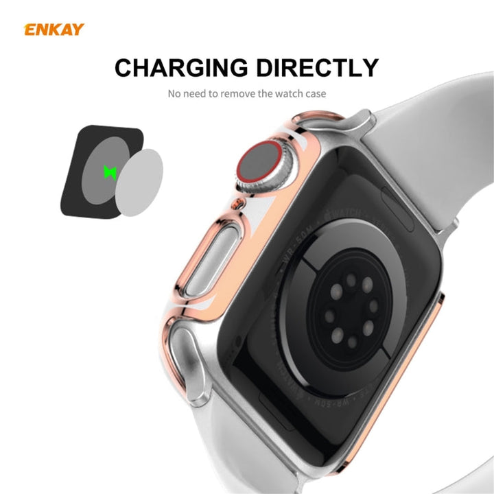 Lisslune | ENKAY Hat-Prince Full Protection Electroplated PC Case + Tempered Glass Protection for the Apple Watch Series 6 / 5 / 4 / SE 40mm (White + Silver)