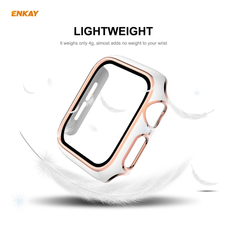 Lisslune | ENKAY Hat-Prince Full Protection Electroplated PC Case + Tempered Glass Protection for the Apple Watch Series 6 / 5 / 4 / SE 40mm (White + Silver)