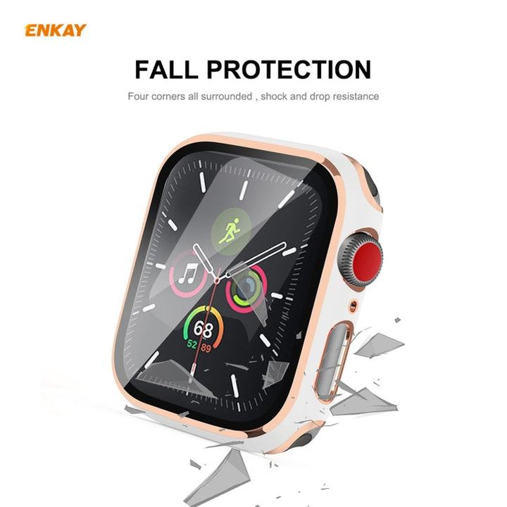 Lisslune | ENKAY Hat-Prince Full Protection Electroplated PC Case + Tempered Glass Protection for Apple Watch Series 6 / 5 / 4 / SE 40mm (Black+Silver)