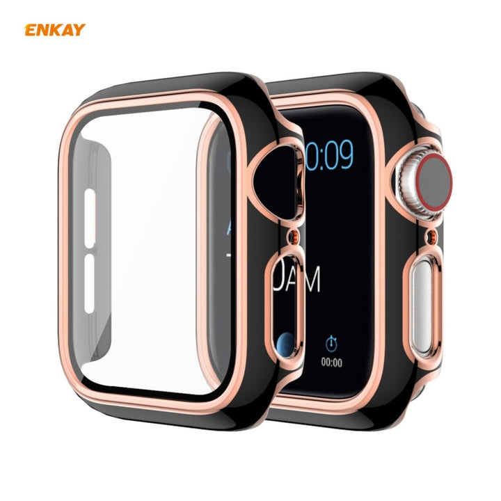 Lisslune | ENKAY Hat-Prince Full Protection Electroplated PC Case + Tempered Glass Protection for Apple Watch Series 6 / 5 / 4 / SE 44mm (Black+Champagne)