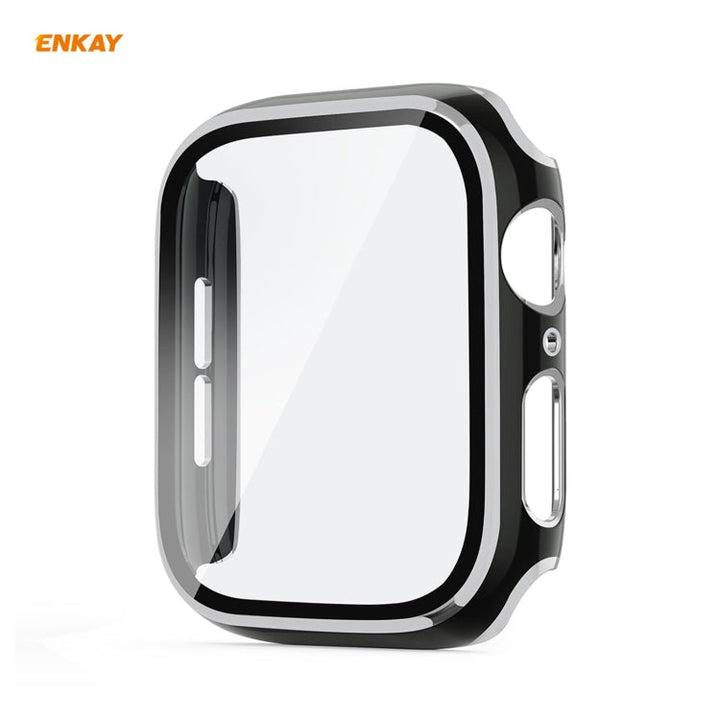 Lisslune | ENKAY Hat-Prince Complete coverage electroplated PC case + tempered glass protection for Apple Watch Series 6 / 5 / 4 / SE 44mm (Black+Silver)