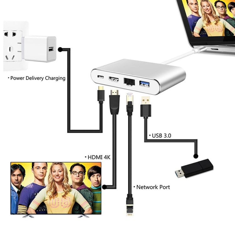Lisslune | WS-07 Type-C 3.1 to RJ45 + HDMI + USB3.0 + PD 4-in-1 Converter Multifunctional Docking Station
