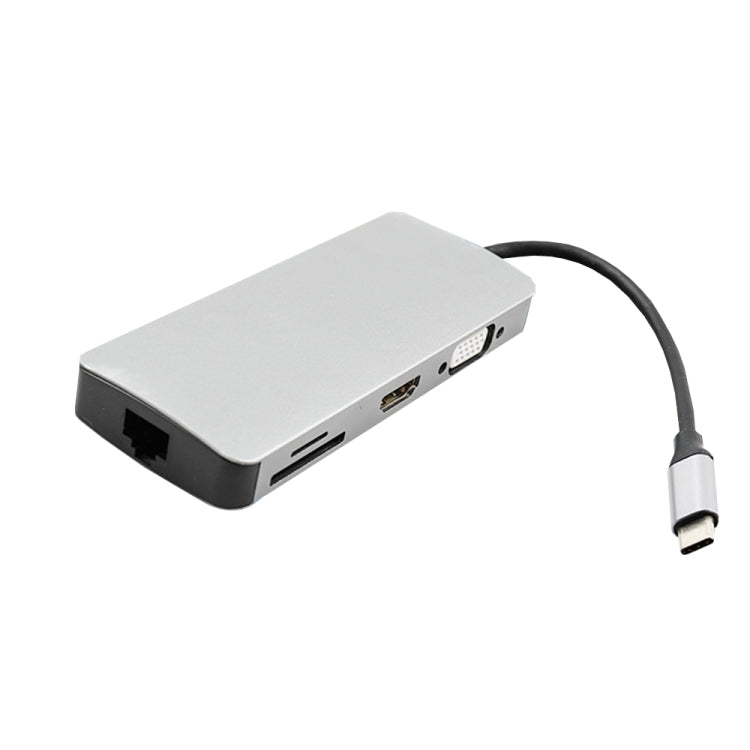 Lisslune | WS-06 9 in 1 Type-C to RJ45 + VGA + PD + HDMI + SD + TF + Audio 3.5mm + 2 x USB3.0 HUB Adapter