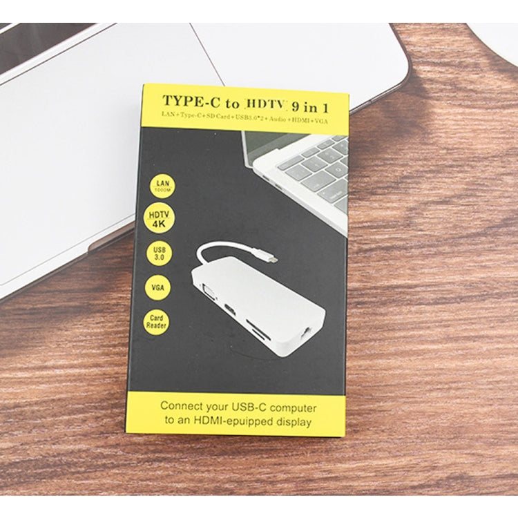 Lisslune | WS-06 9 in 1 Type-C to RJ45 + VGA + PD + HDMI + SD + TF + Audio 3.5mm + 2 x USB3.0 HUB Adapter