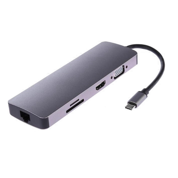 Lisslune | WS-11 8 in 1 Type-C to HDMI + VGA + SD + TF + RJ45 + PD + 2 x USB3.0 HUB Adapter Converter