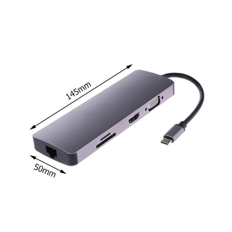 Lisslune | WS-11 8 in 1 Type-C to HDMI + VGA + SD + TF + RJ45 + PD + 2 x USB3.0 HUB Adapter Converter