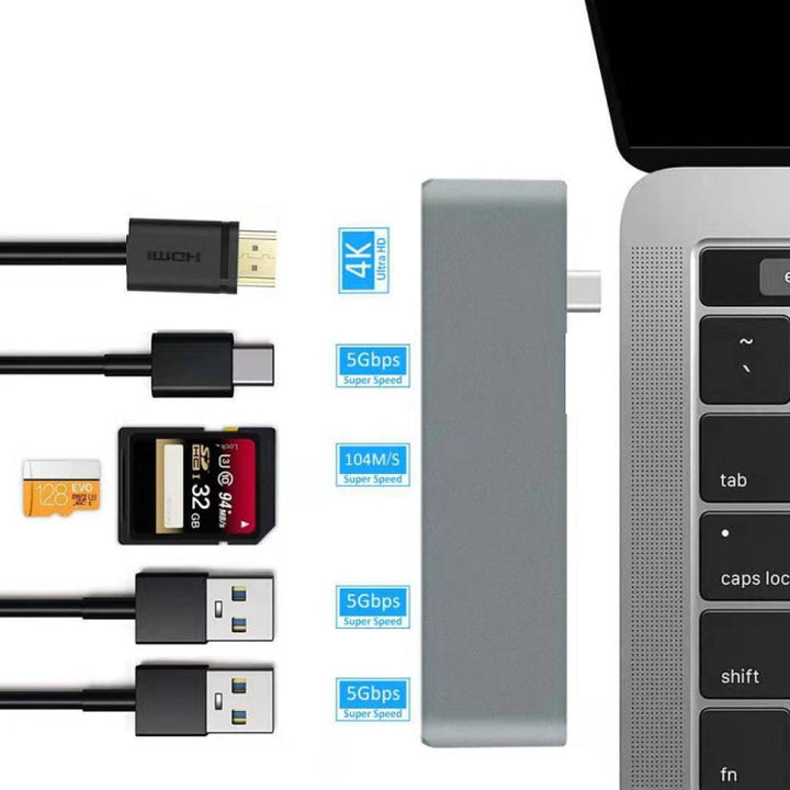 Lisslune | WS-15 6 in 1 Type-C to HDMI + USB 3.0 x 2 + SD + TF + PD HUB Converter
