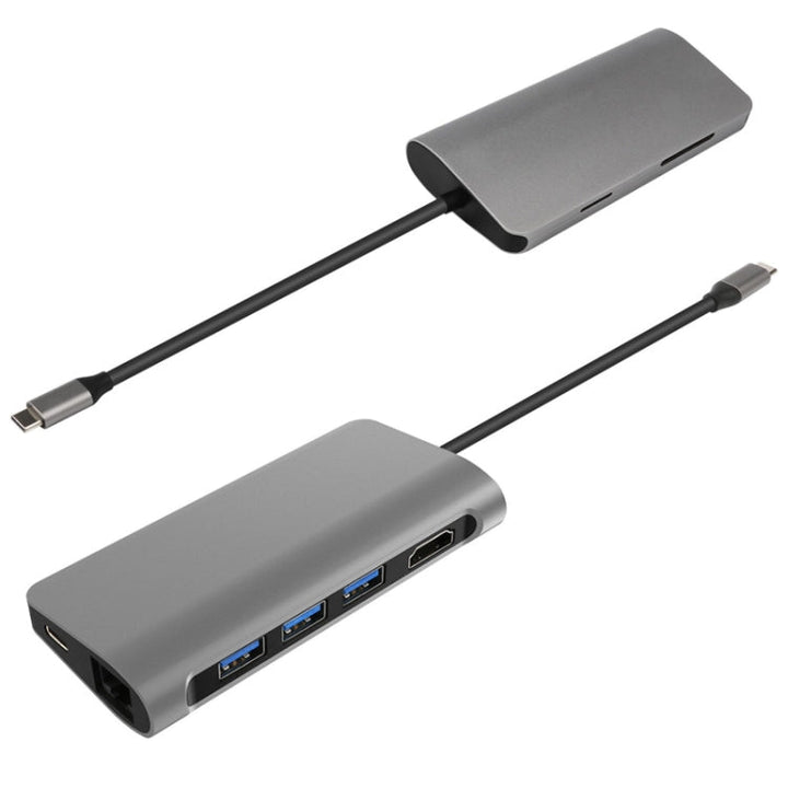Lisslune | 8 in 1 Type-C to HDMI + USB 3.0 x 3 + RJ45 + PD + SD/TF Card Reader HUB Adapter