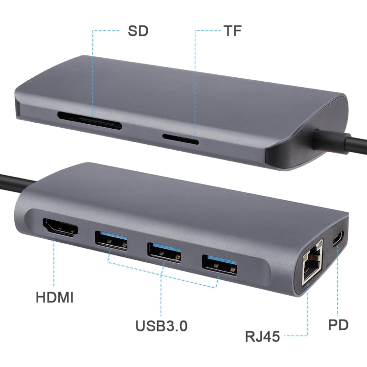 Lisslune | 8 in 1 Type-C to HDMI + USB 3.0 x 3 + RJ45 + PD + SD/TF Card Reader HUB Adapter