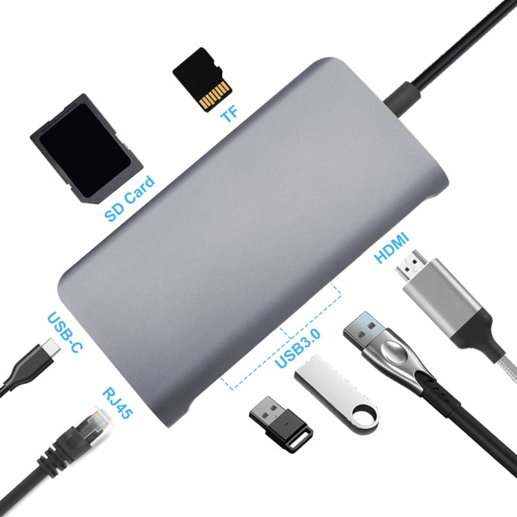 Lisslune | 8 in 1 Type-C to HDMI + USB 3.0 x 3 + RJ45 + PD + SD/TF Card Reader HUB Adapter
