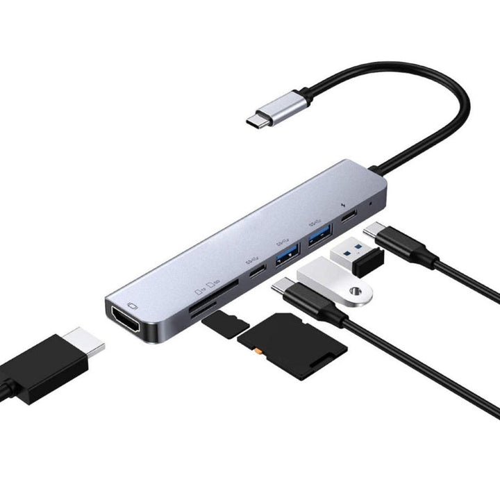 Lisslune | 7 in 1 Type-C to HDMI + SD/TF + 2 x Type-C + 2 x USB3.0 Multifunction Splitter Adapter