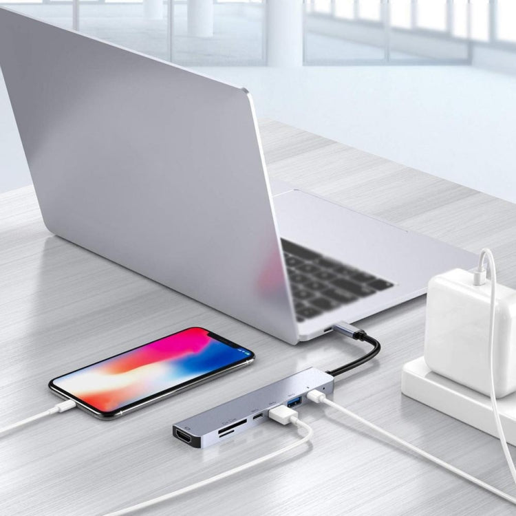 Lisslune | 7 in 1 Type-C to HDMI + SD/TF + 2 x Type-C + 2 x USB3.0 Multifunction Splitter Adapter