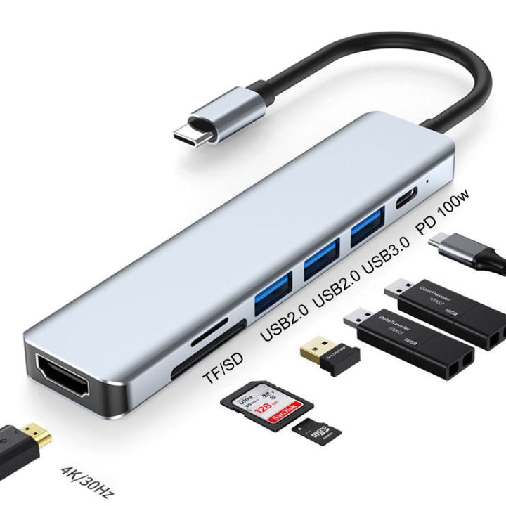 Lisslune | 7 In 1 HDMI+SD/TF+USB2.0x2+USB3.0+PD to Type-C HUB Docking Station